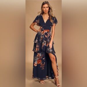 Lulu's Navy Floral High Low Dress